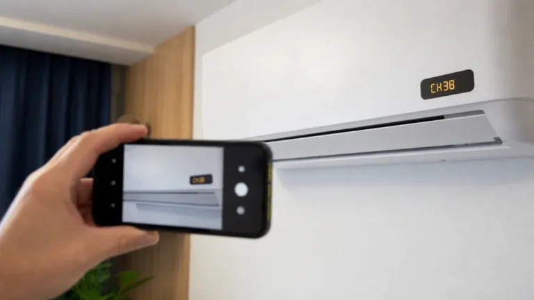 Visor de ar-condicionado split exibindo o código CH38
